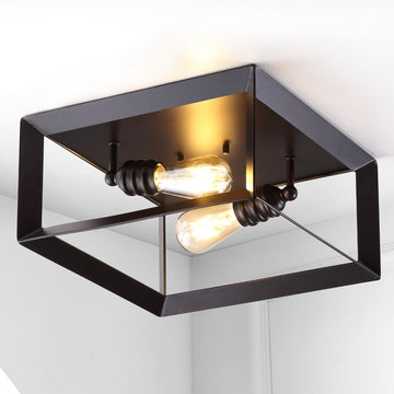 Marfa Square 13" Iron Modern Farmhouse LED Flush Mount - JONATHAN Y